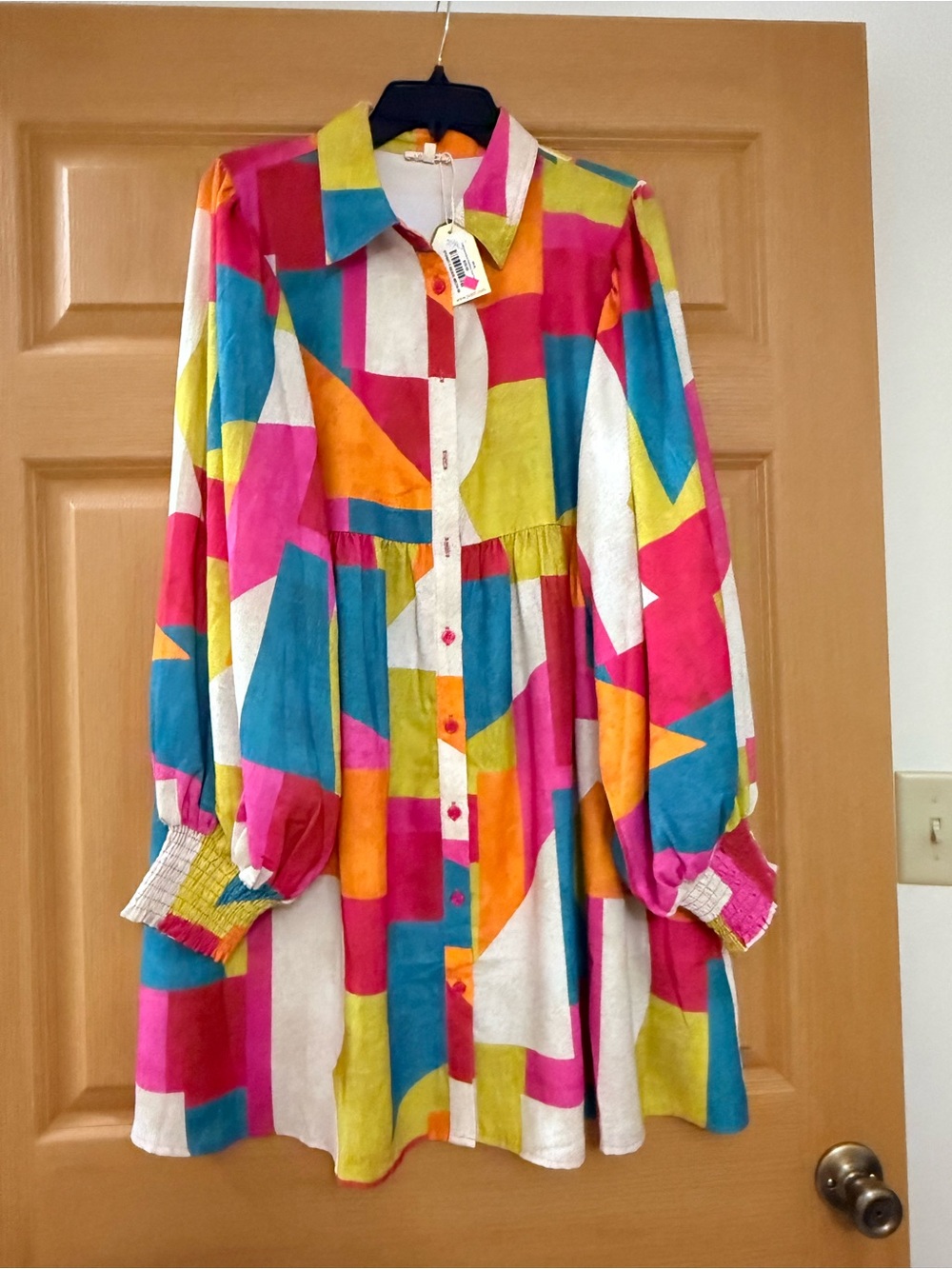 JODIFL Multicolor Geometric Midi Dress - Pink, Teal, Yellow, Orange, White